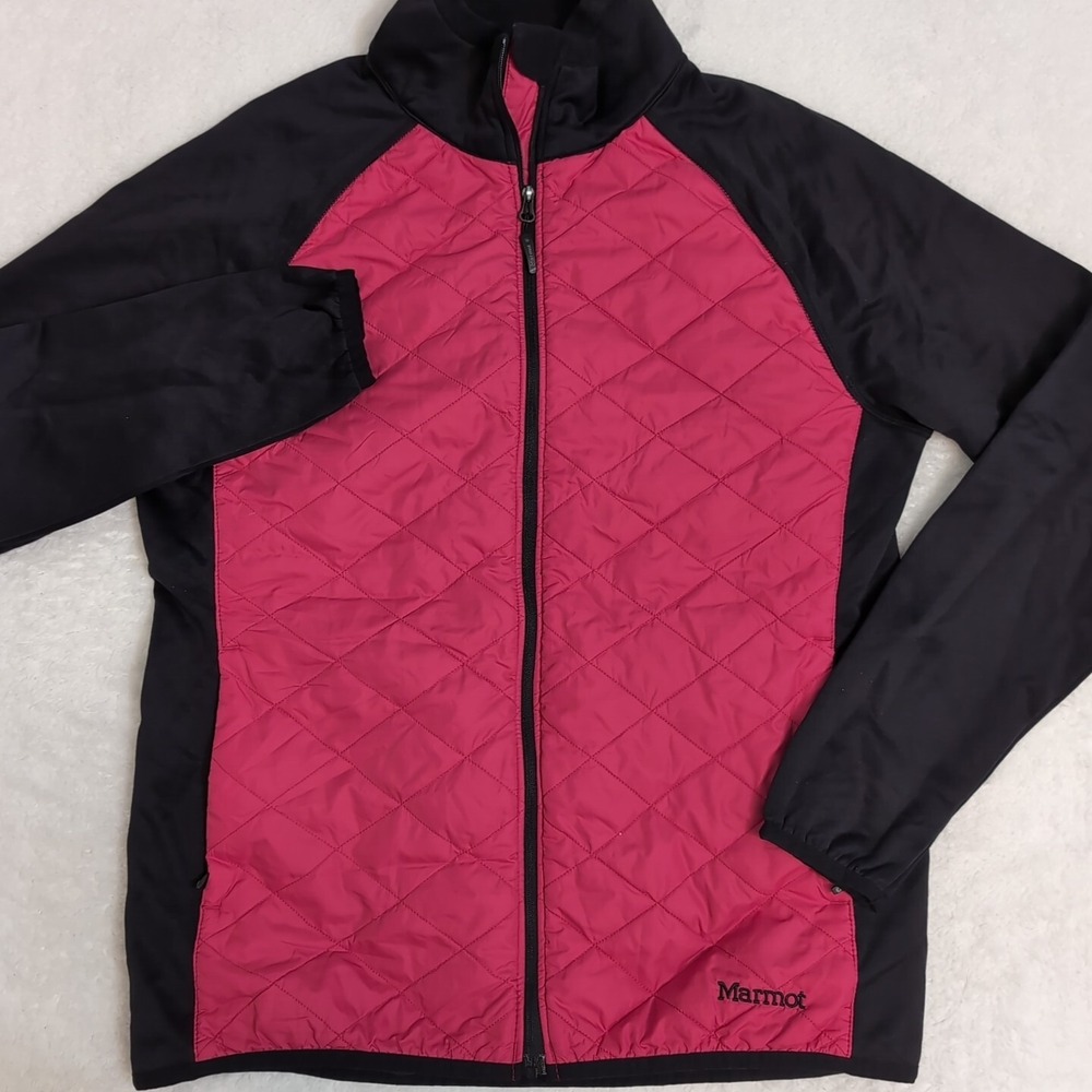 Marmot Polartec Fleece Light Puffer Quilted Hybrid Jacket Bright Pink Black  Med